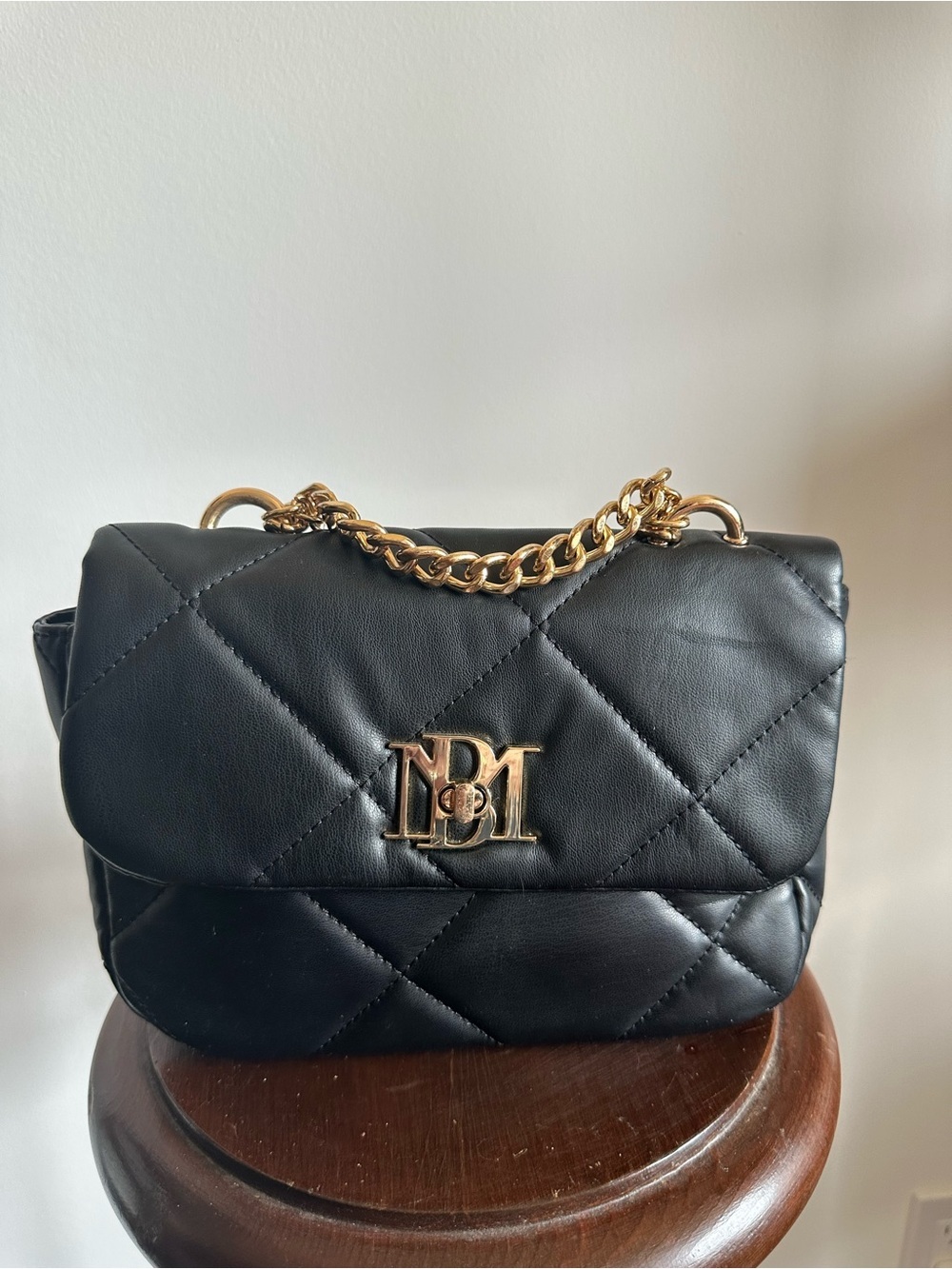 Badgley Mischka Black Quilted Shoulder Bag with Gold Chain